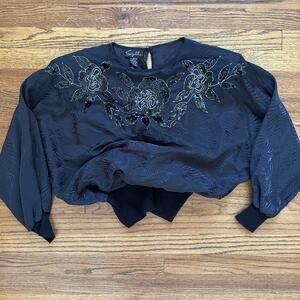 Vintage suzelle Women Blouse Black Floral pattern Size 6